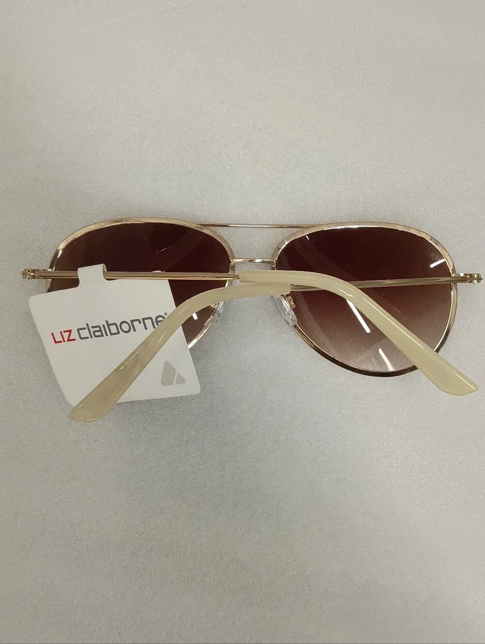 Gold Frame Aviator Sunglasses with Brown Gradient Lenses - Women Liz Claiborne